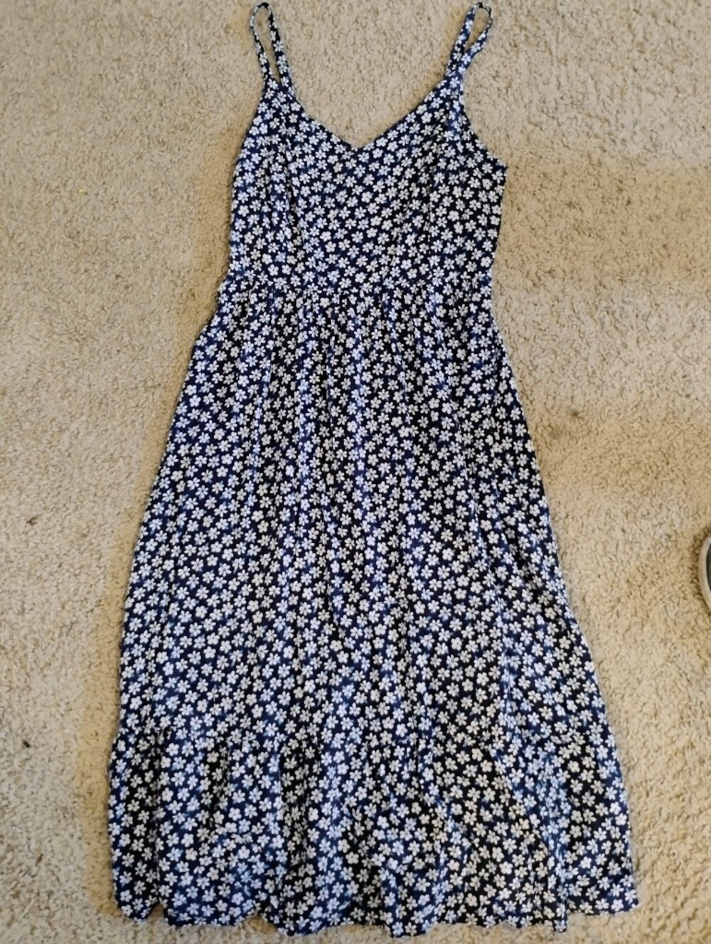 Old Navy Navy Blue Floral Midi Dress with White Daisies